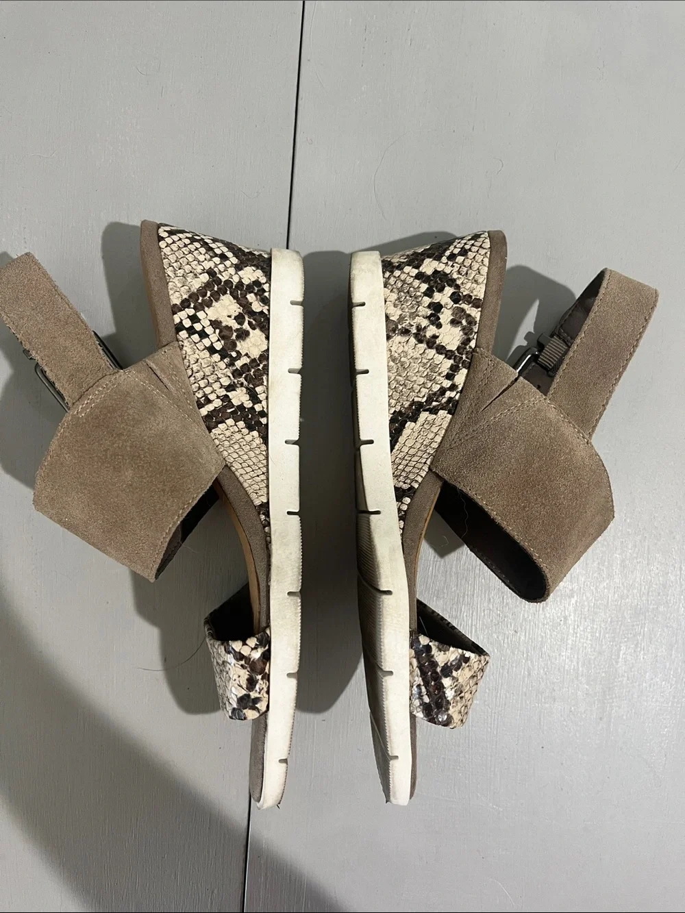 Crown Vintage Taupe Suede Sandals with Snake Print